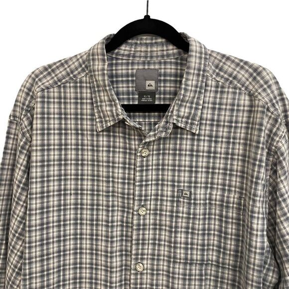 QUICKSILVER GRAY/BLUE CHECKERED BUTTON DOWN Longsleeve Shirt cotton XL‎ - Picture 2 of 7